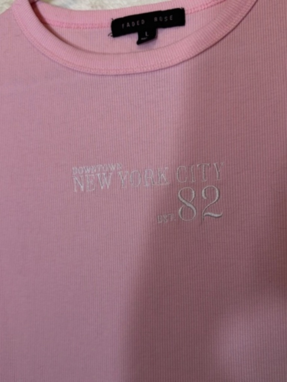 Faded Rose Embroidered Downtown New York City Est82, Baby T-shirt SlimFit Size L
